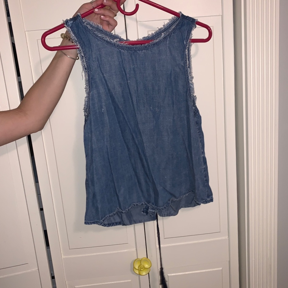 Denim tank top with lace up back